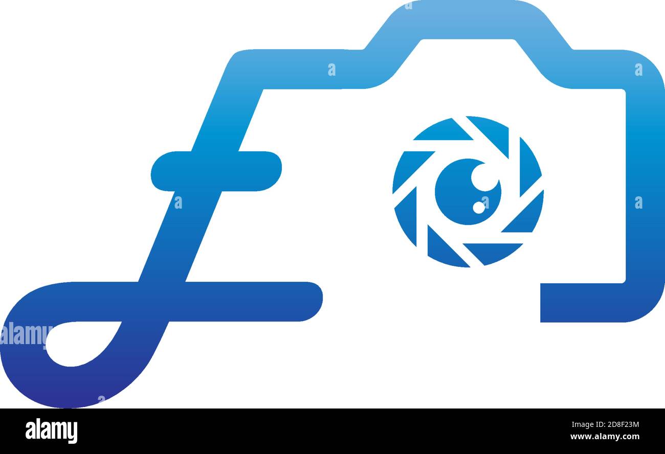 Das E-Logo der Fotografie wird mit dem kombiniert Vorlage für Kamerasymbole Stock Vektor