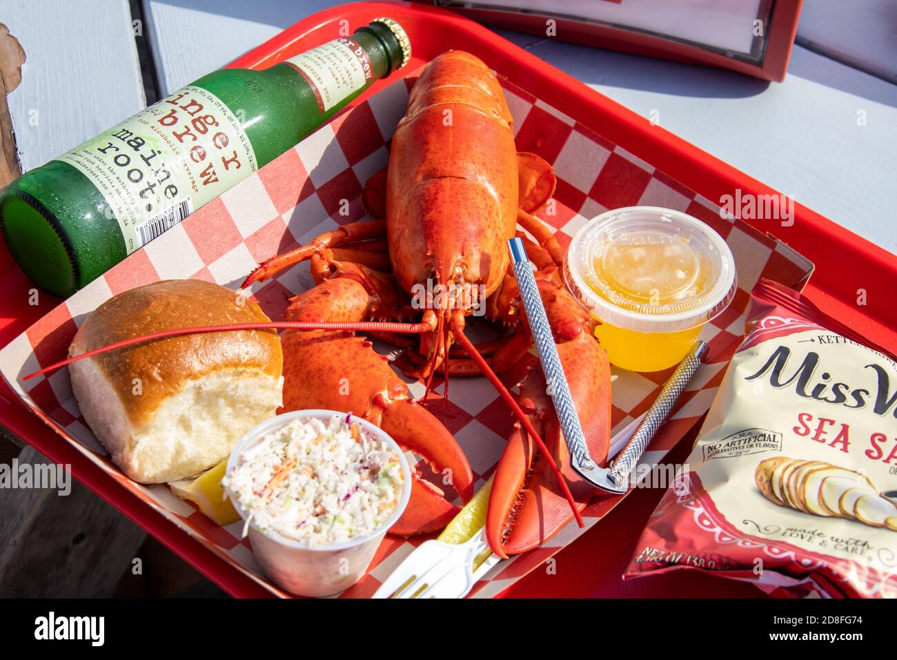 Whole Hummer, McLoons Lobster Shack, South Thomaston, Maine, USA Stockfoto