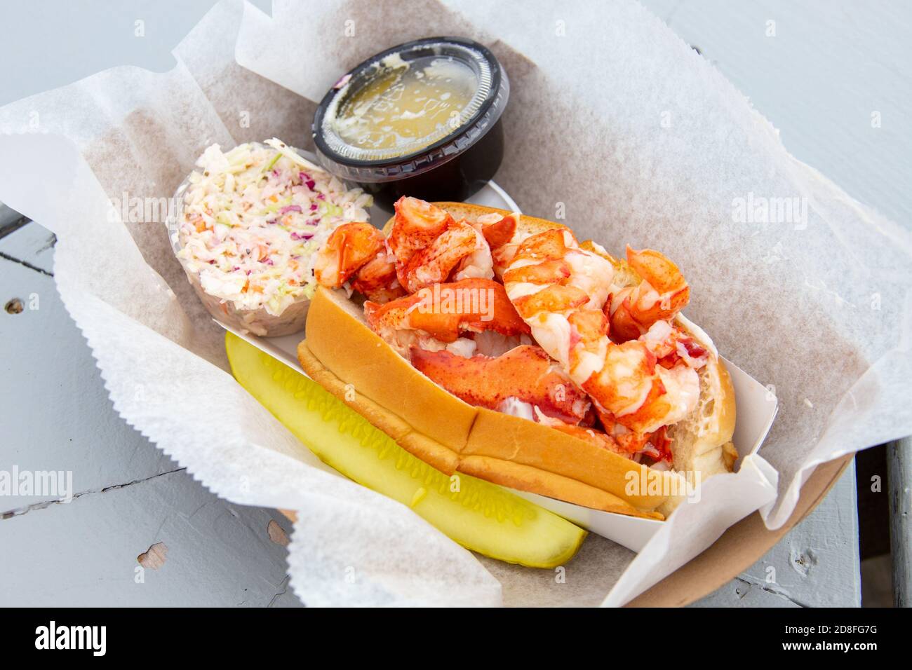 Hummerrolle, McLoons Lobster Shack, South Thomaston, Maine, USA Stockfoto