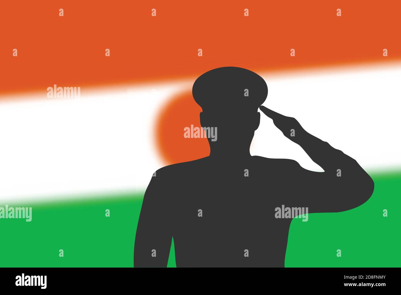 Löten Silhouette auf verwackelte Hintergrund mit Niger Flagge. Vorlage für Gedenktag Stock Vektor