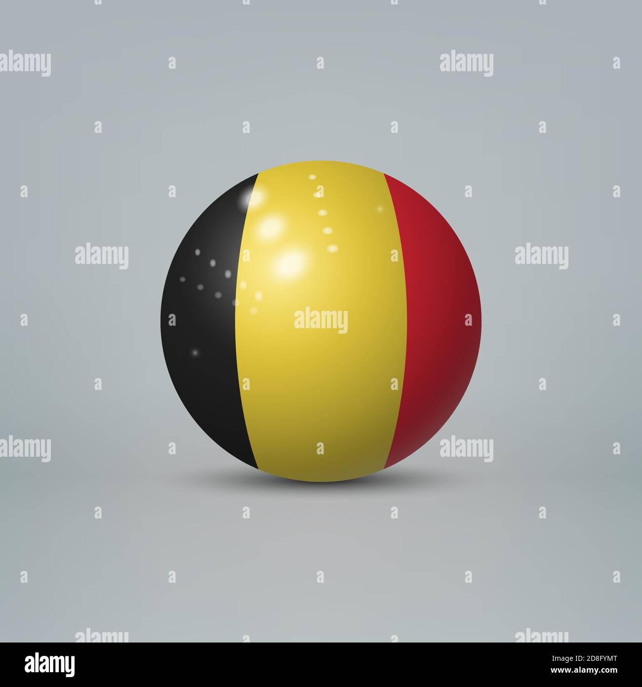 Realistische glänzende Kunststoffkugel oder Kugel mit Flagge von Belgien Stock Vektor