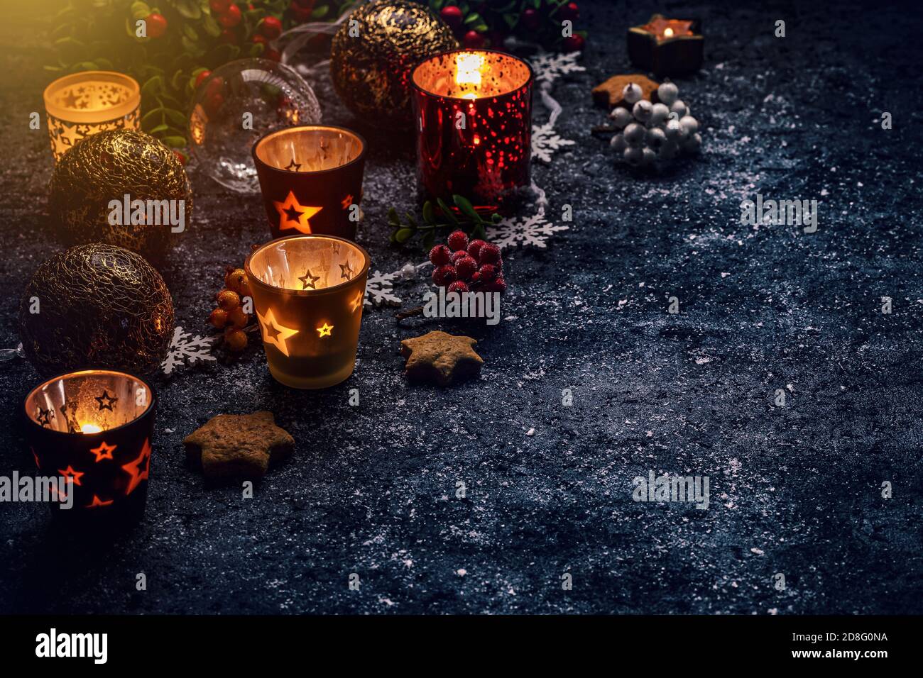 Weihnachtszeit und Hintergrund mit freiem Platz für Ihren Text Stockfoto