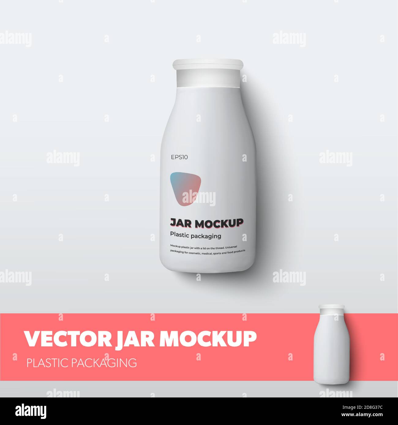 Joghurt Flasche Vektor Mockup, mit Design-Präsentation in rot, mit realistischen Schatten. Lotion Kunststoff Glas Vorlage auf Hintergrund isoliert. Vitamine Pac Stock Vektor