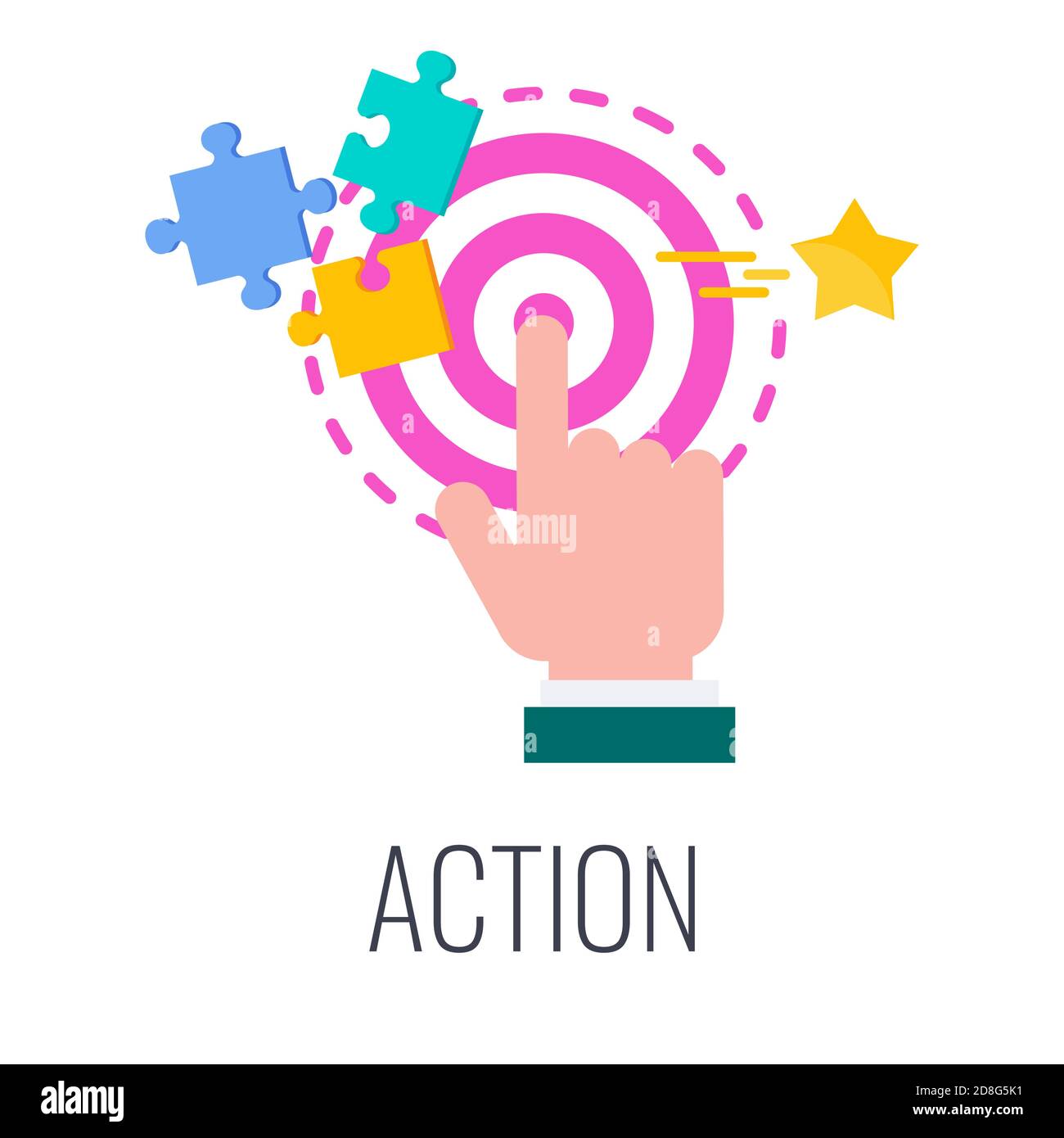 Aktionssymbol. Call-to-Action, CTA. Flache Vektorgrafik. Stock Vektor