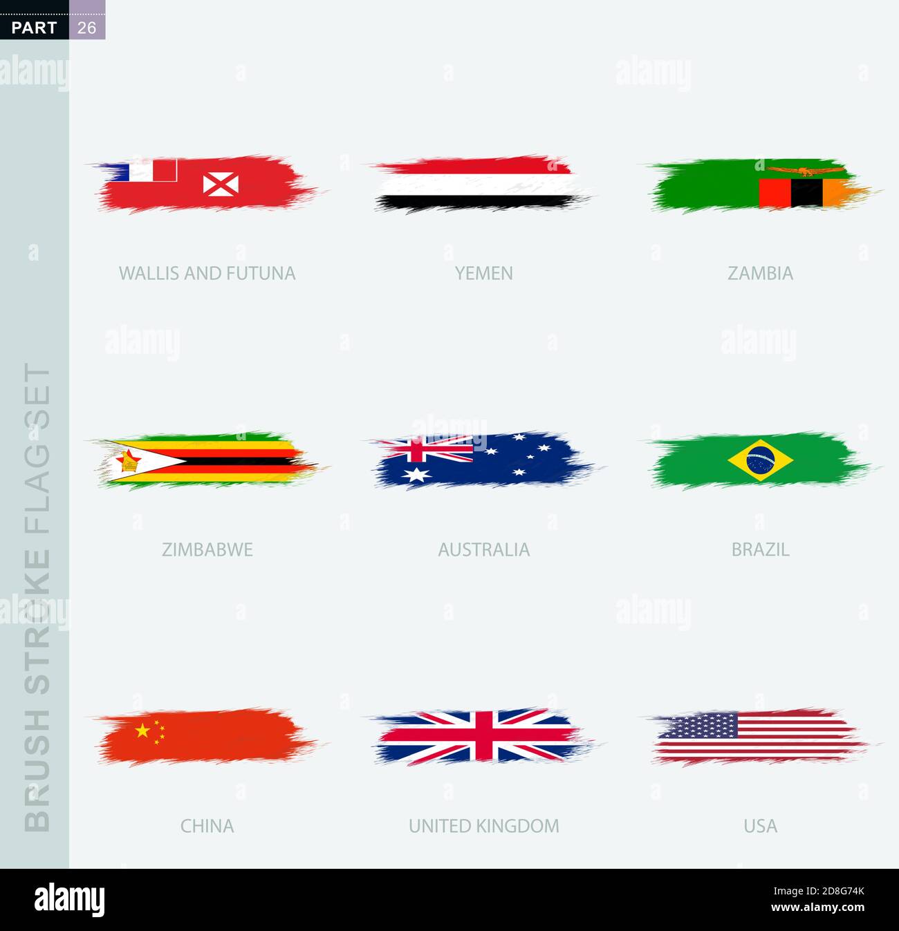 Grunge abstrakte Pinsel Strich Fahne gesetzt, neun verschiedene Flagge. Vektorflagge gesetzt, Teil 26 Stock Vektor