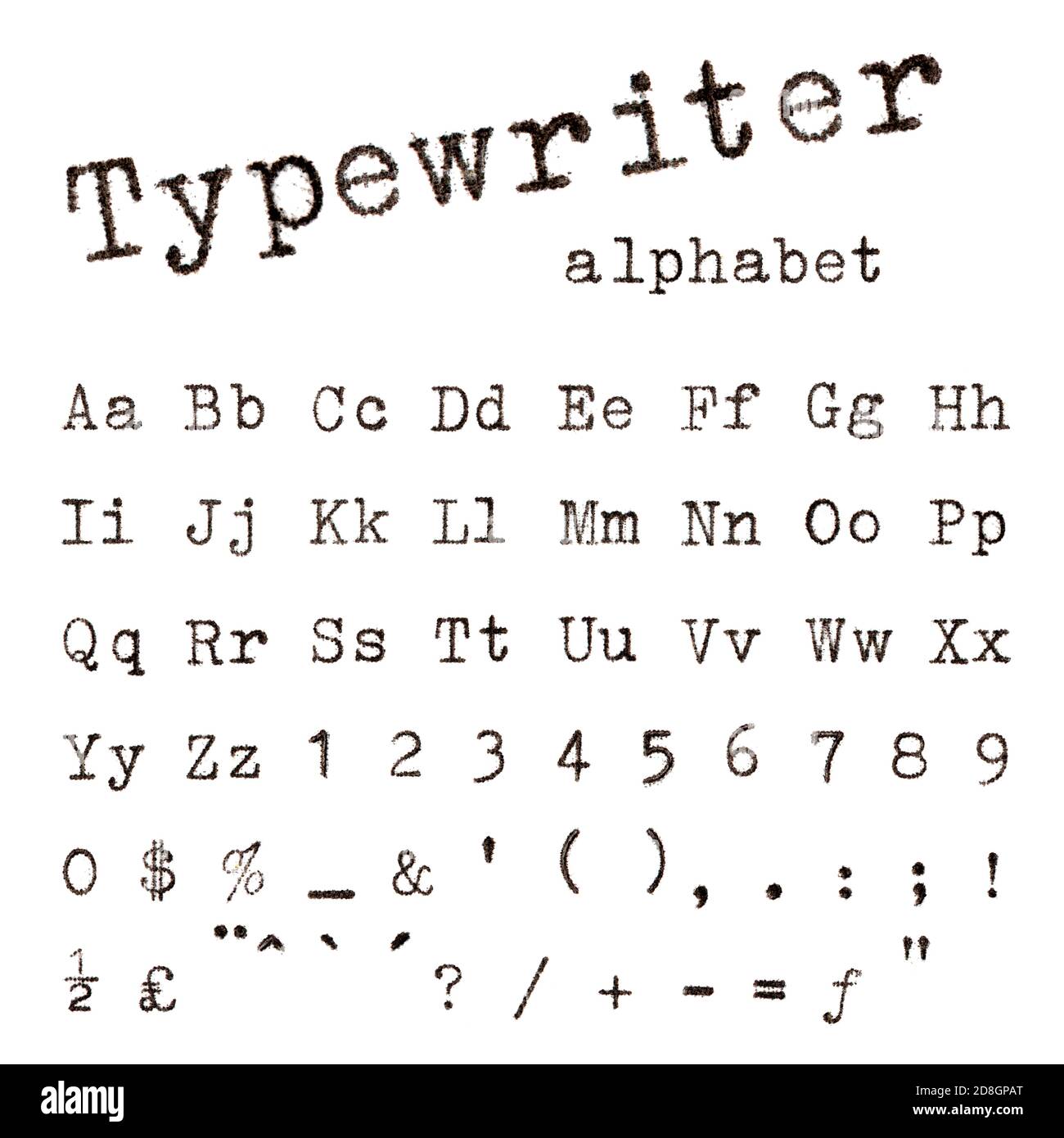 Schreibmaschine Alphabet und Zahlen isoliert auf weißem Hintergrund  Stockfotografie - Alamy