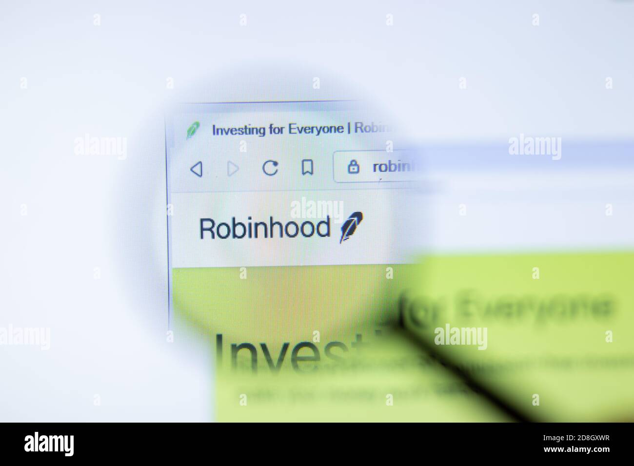 New York, USA - 29. September 2020: Robinhood robinhood.com Firmenwebsite mit Logo aus der Nähe, illustrative Editorial Stockfoto