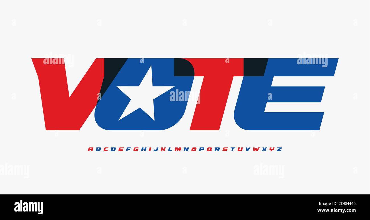 Alphabet für Präsenzialvotum Poster, Banner, Flyer, Werbung. Bold italc atemberaubende Schriftart, minimalistischen Typ für moderne politische Logo, Politiker Stock Vektor