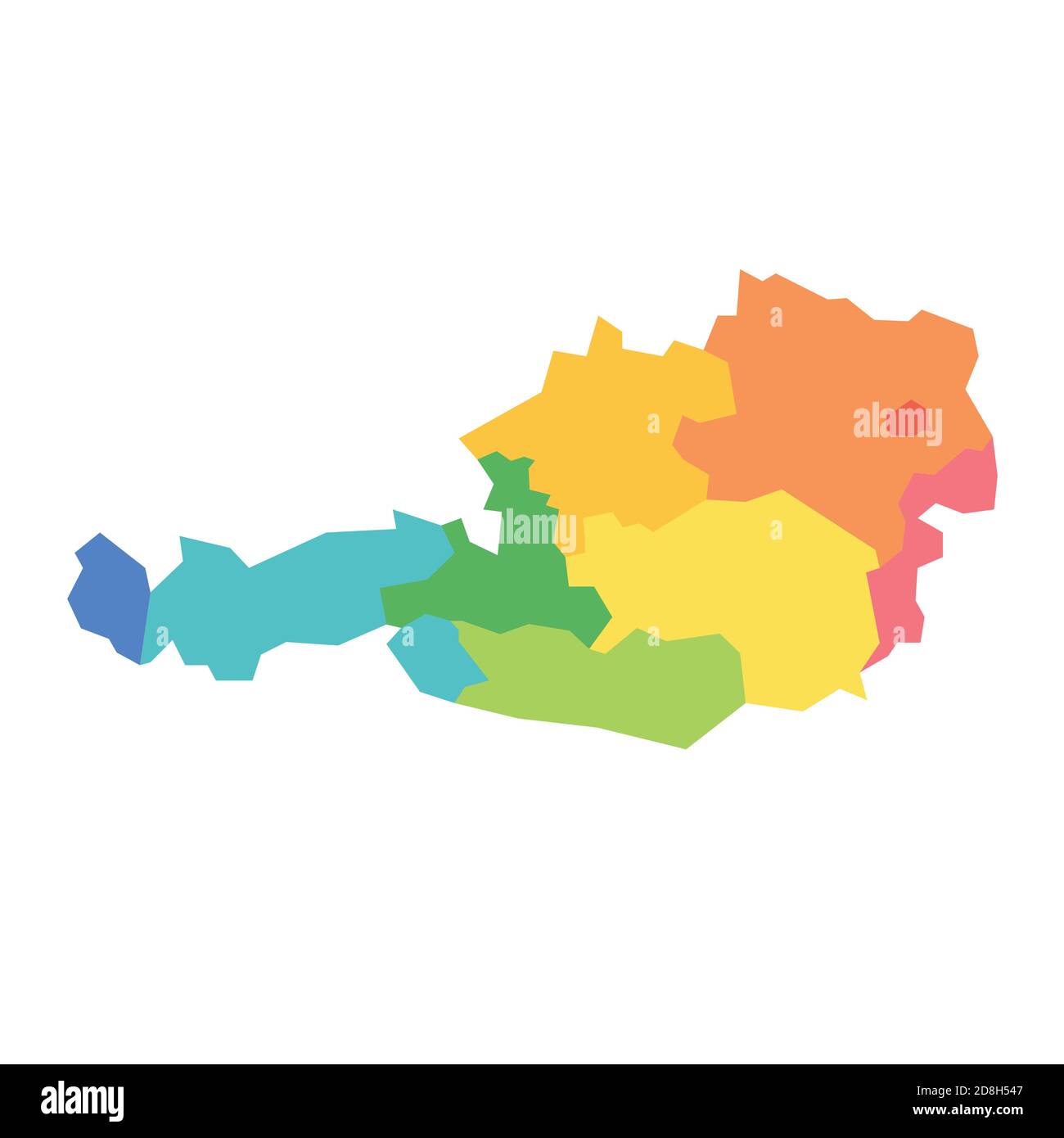 Bundesstaaten Österreichs. Karte der regionalen Landesverwaltungsbereiche. Farbenfrohe Vektorgrafik. Stock Vektor