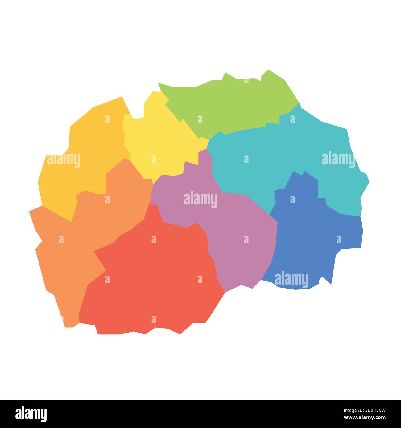 Statistische Regionen Nordmakedoniens. Karte der regionalen Landesverwaltungsbereiche. Farbenfrohe Vektorgrafik. Stock Vektor