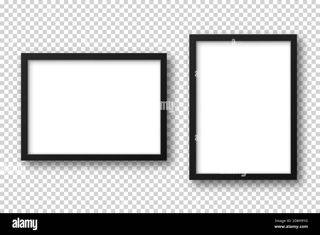 Realistischer Bilderrahmen isoliert auf transparentem Hintergrund. Leeres Postermockup. Leerer Fotorahmen. Vektorgrafik. Stock Vektor