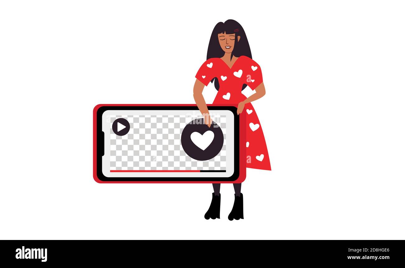 Frau Blogger Mit Smartphone Vektor Illustration Stock Vektor