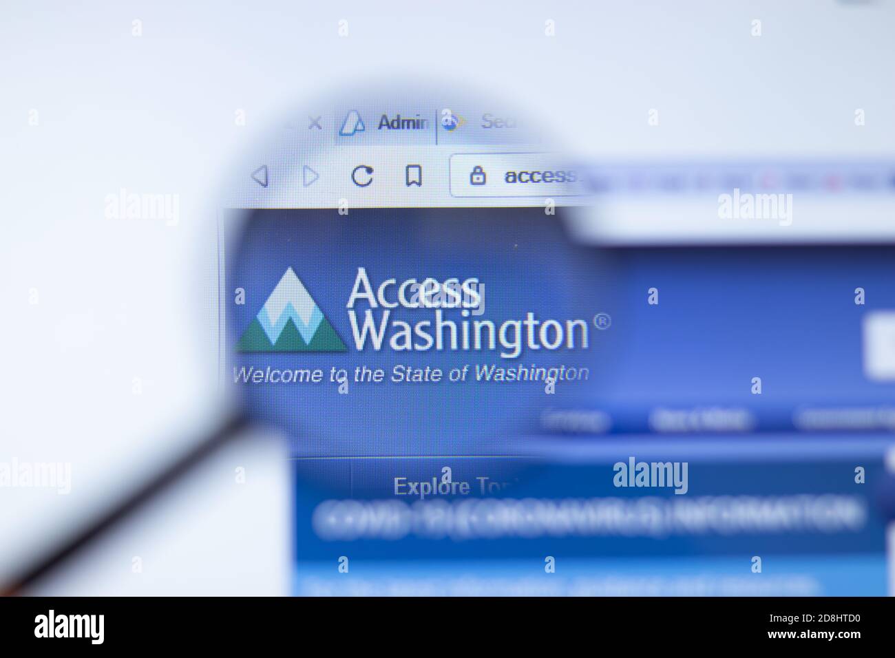 New York, USA - 29. September 2020: wa.gov Zugriff auf Washington Unternehmens-Website mit Logo close up, illustrative Editorial Stockfoto