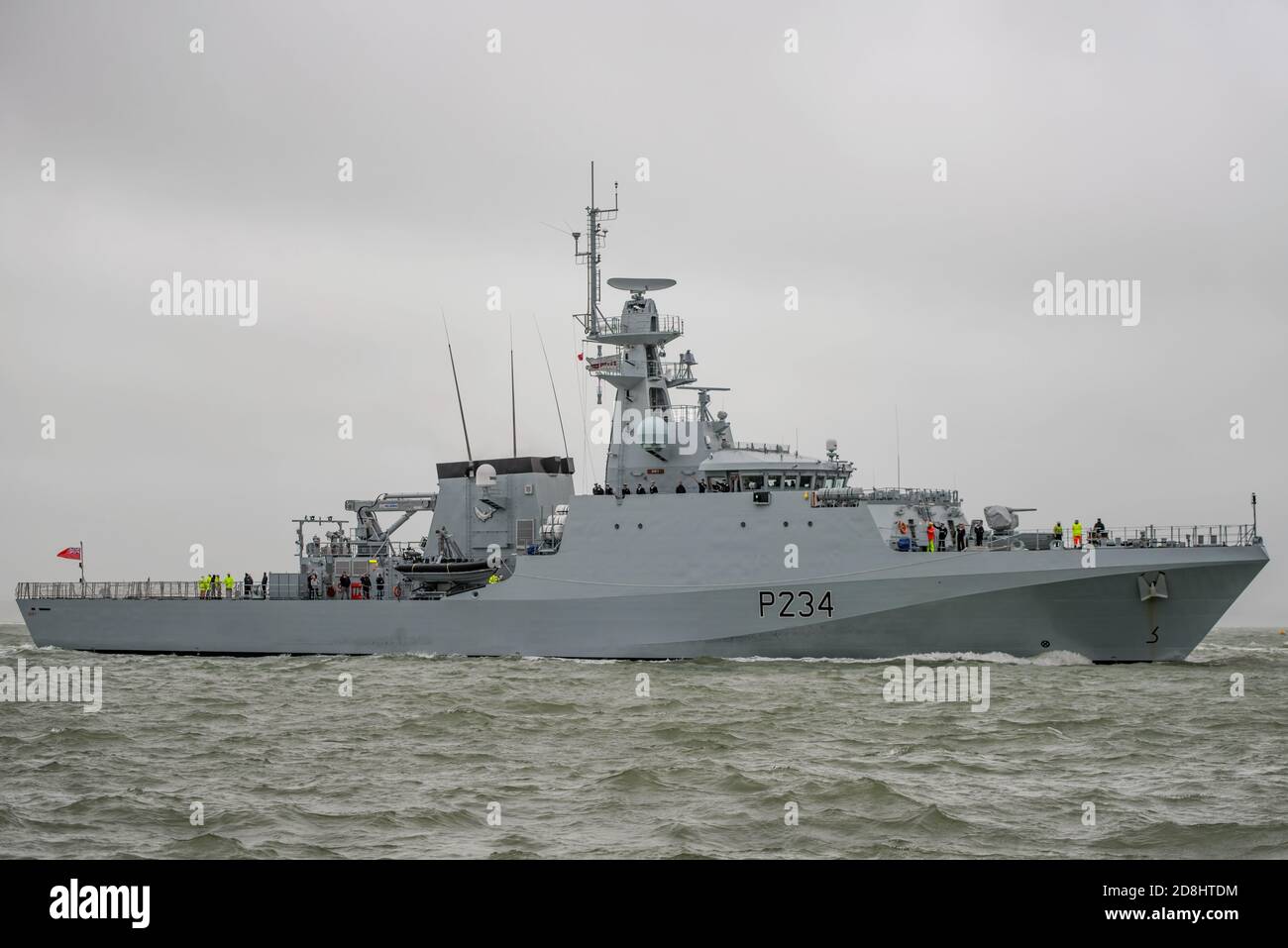 Das neue Royal Navy Batch 2 (River Class) Offshore-Patrouillenschiff HMS Spey (P234) kam am 30/10/20 zum ersten Mal in Portsmouth, Großbritannien an. Stockfoto