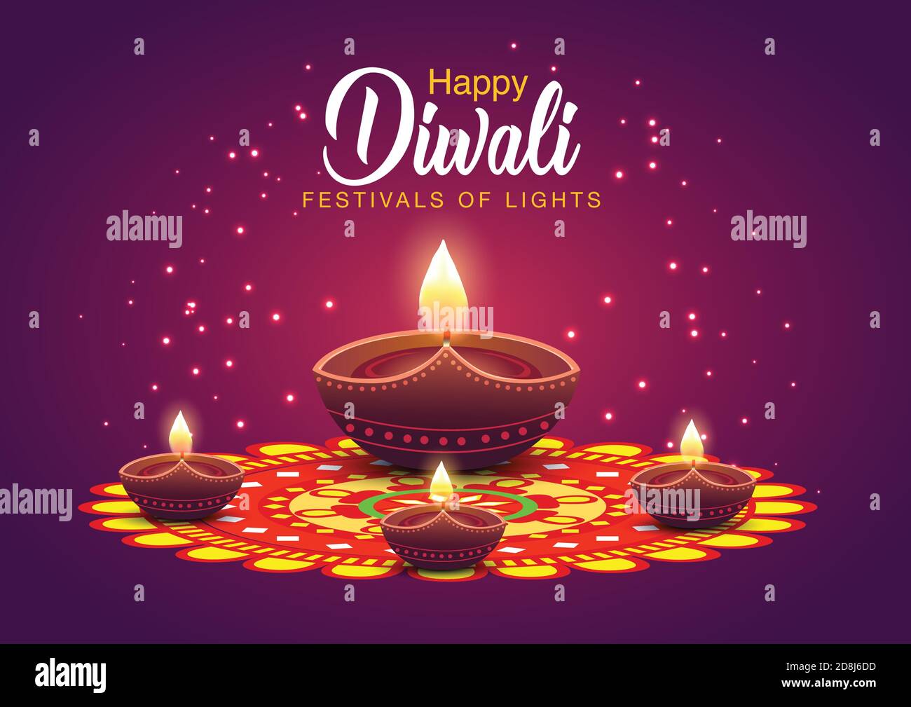 Happy diwali Grüße. diya Dekoration mit Rangoli-Design. vektor-Illustration Stock Vektor