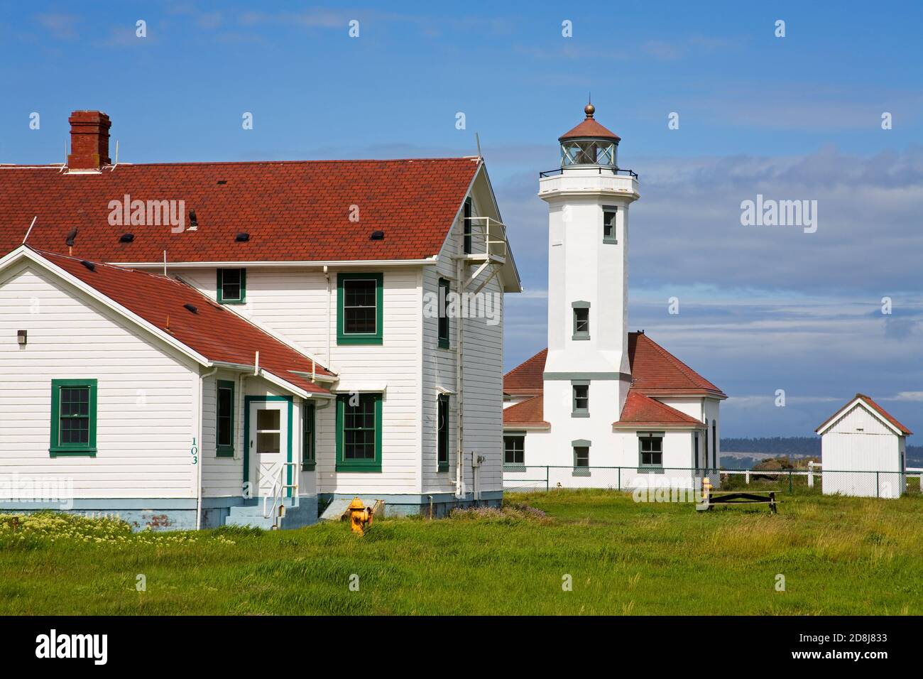 Zeigen Sie Wilson Leuchtturm in Fort Worden State Park, Port Townsend, Washington State, USA Stockfoto