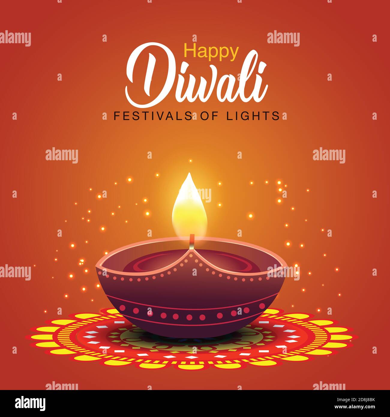 Frohe Diwali Grüße. rangoli Dekoration mit Diya. vektor-Illustration Stock Vektor
