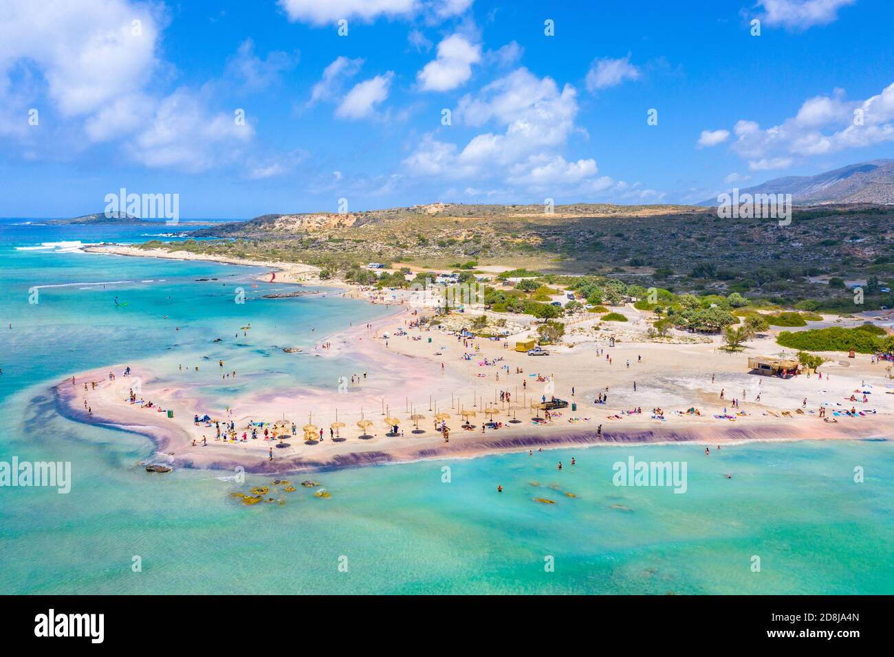 Tropischen Sandstrand mit türkisfarbenem Wasser, in Elafonisi, Kreta, Griechenland Stockfoto