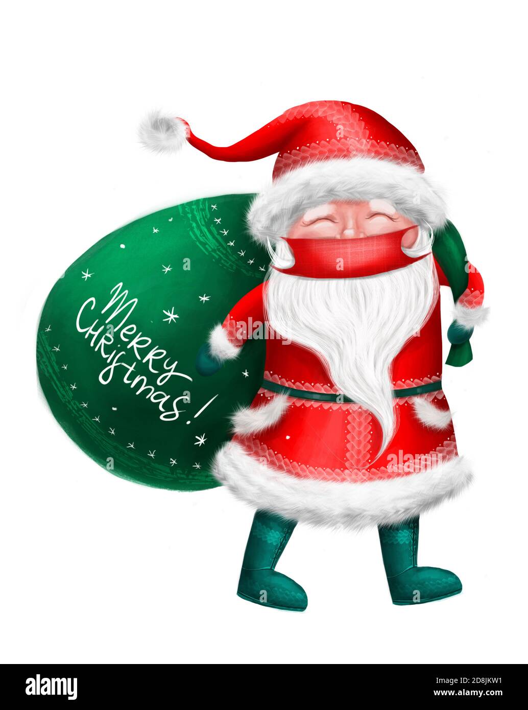 Santa Clauswith Maske verwenden. Digitale Abbildung, isoliert auf Weiß Stockfoto