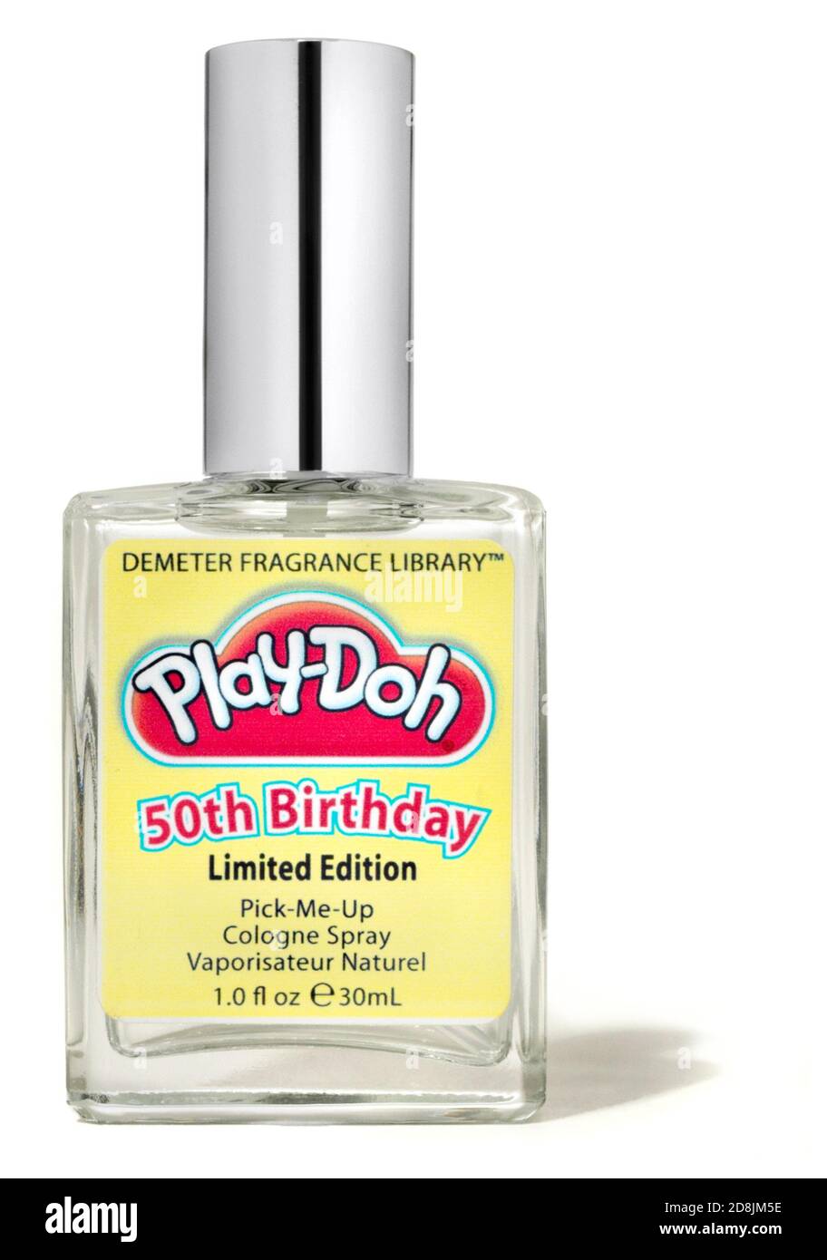 Eine Glasflasche von Play-Dohs 50. Geburtstag in limitierter Auflage köln Spray auf weißem Hintergrund fotografiert Stockfoto