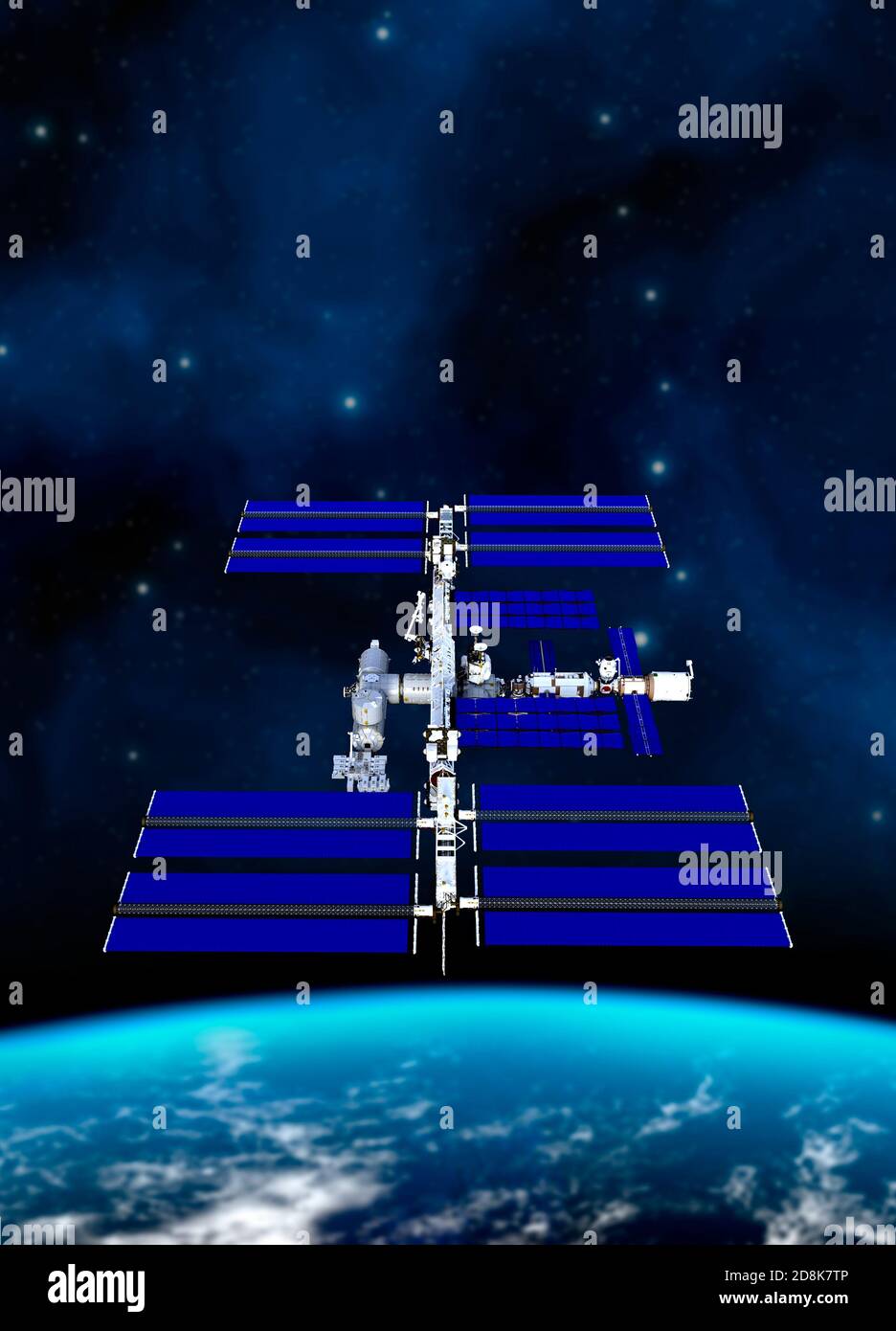 Raumstation im Erdorbit, konzeptuelle Illustration. Stockfoto