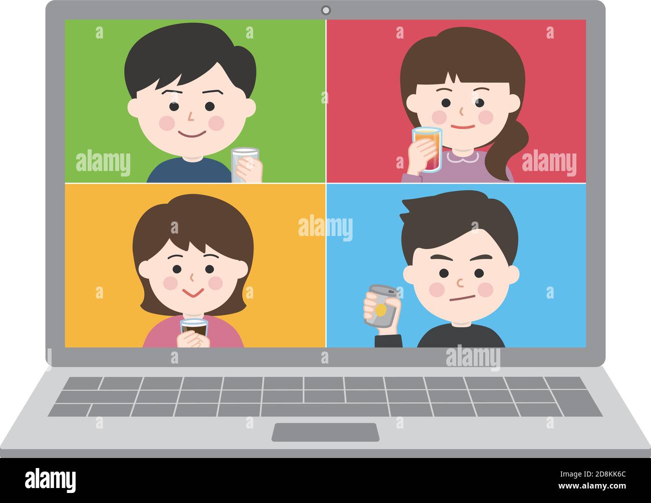 Mann und Frau mit einer Online-Trinkfeier auf Laptop. Vektorgrafik isoliert auf weißem Hintergrund. Stock Vektor