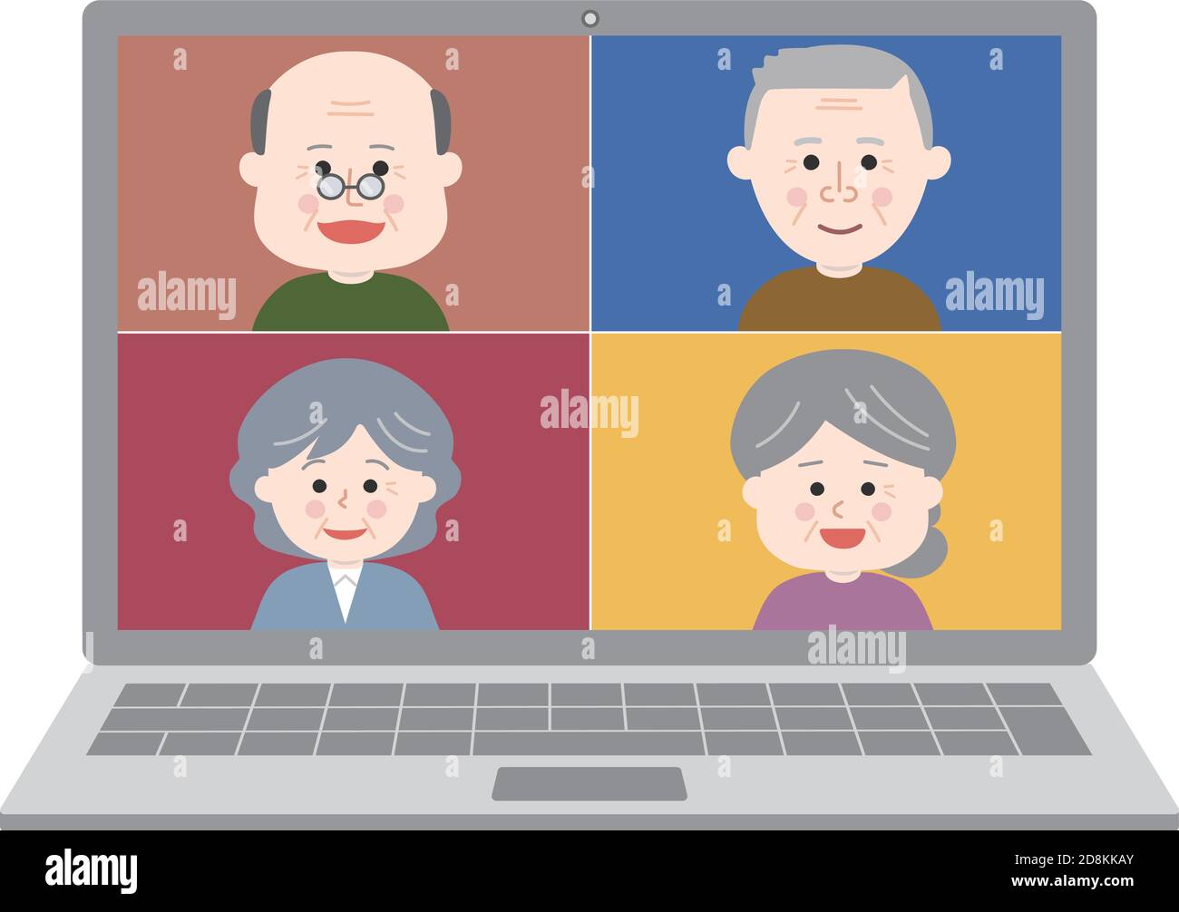 Laugher mit einer Online-Party auf Laptop. Vektorgrafik isoliert auf weißem Hintergrund. Stock Vektor