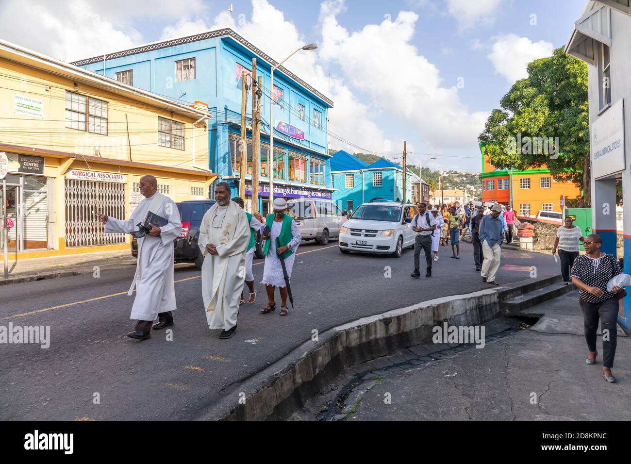 10 JAN 2020 - Kingstown, St. Vincent und die Grenadinen - Beerdigungsprozession Stockfoto