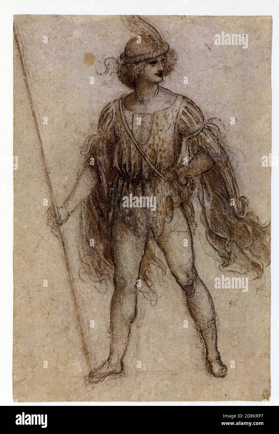 Leonardo da Vinci. Figur im Maskerade-Kostüm. 1513-1513. Schwarze Kreide, Stift mit schwarzer und brauner Tinte und Waschen Stockfoto