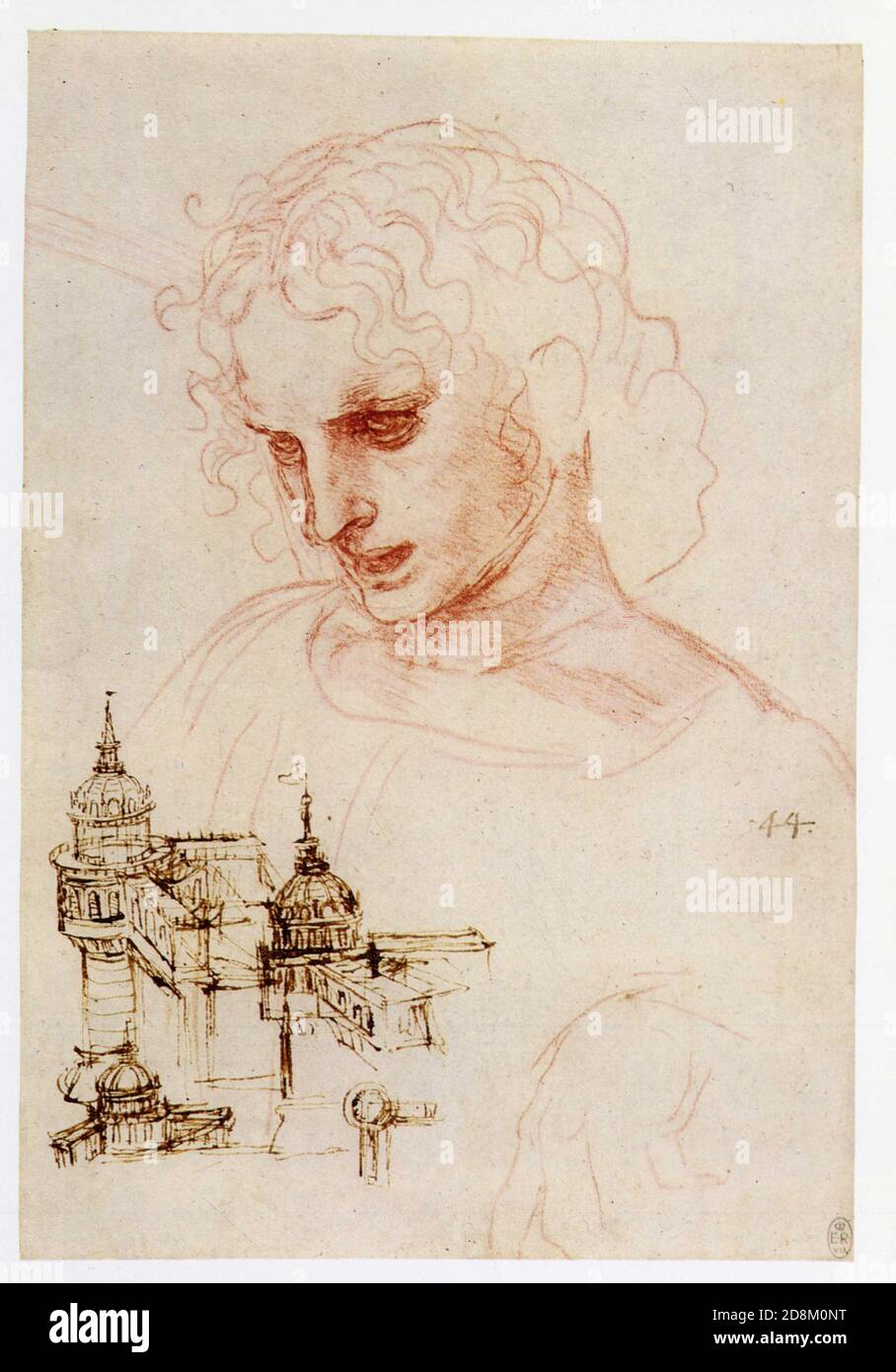 Leonardo da Vinci. Studium für St. James der größere und Eckpavillon für ein Schloss. 1495-1497. Rote Kreide, Stift und Tinte Stockfoto