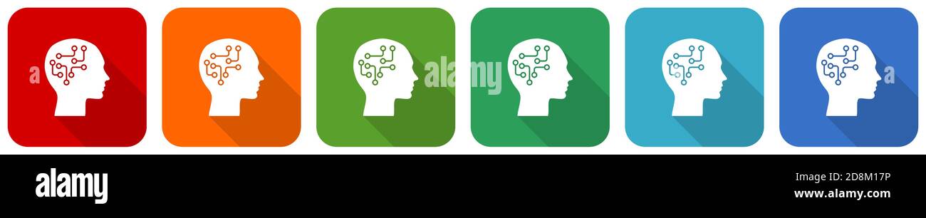 Menschlicher Kopf, Gehirn, Mensch, Schaltung Icon-Set, flache Design-Vektor-Illustration in 6 Farben Optionen für webdesign und mobile Anwendungen Stock Vektor