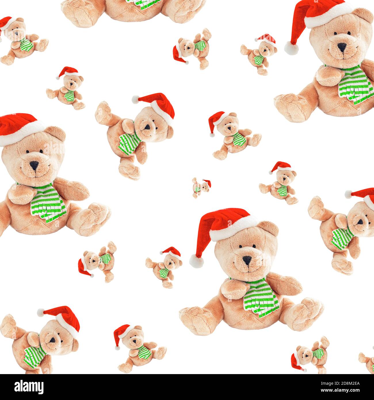 Weihnachtliche nahtlose Muster mit niedlichen Teddybären isoliert auf weiß Hintergrund Stockfoto