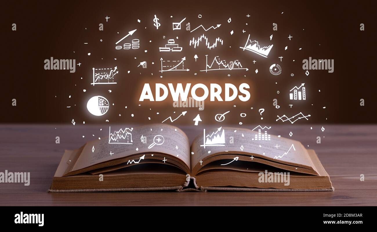 ADWORDS Inschrift aus einem offenen Buch, Business Konzept Stockfoto