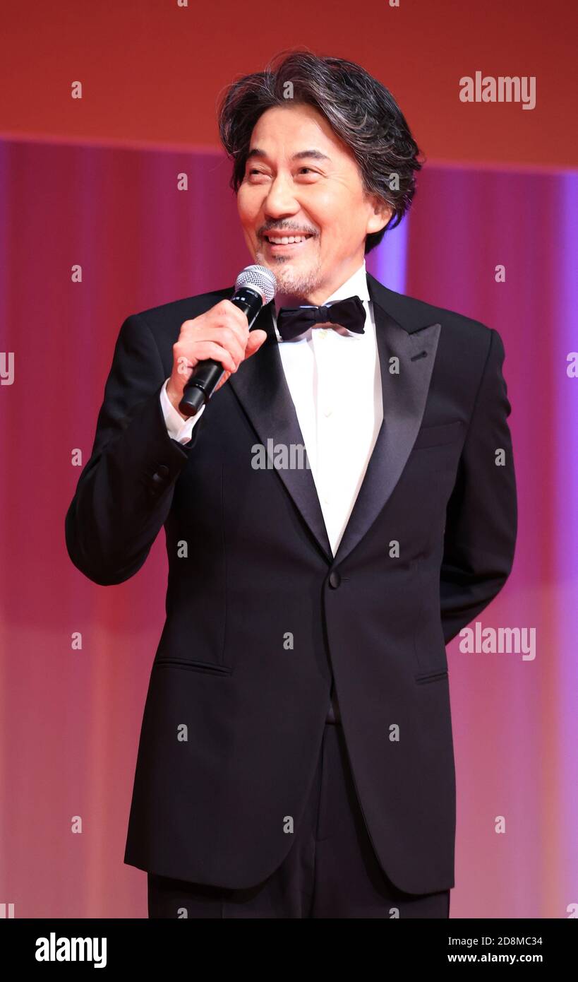 Tokio, Japan. Oktober 2020. Der japanische Schauspieler Koji Yakusho als Botschafter des Tokyo International Film Festival (TIFF) hält eine Rede bei der Eröffnungszeremonie der TIFF, die vom 31. Oktober bis 9. November in Tokio am Samstag, 31. Oktober 2020 stattfinden wird. Yakusho gewann kürzlich den Preis für den besten Schauspieler beim Chicago International Film Festival. Quelle: Yoshio Tsunoda/AFLO/Alamy Live News Stockfoto