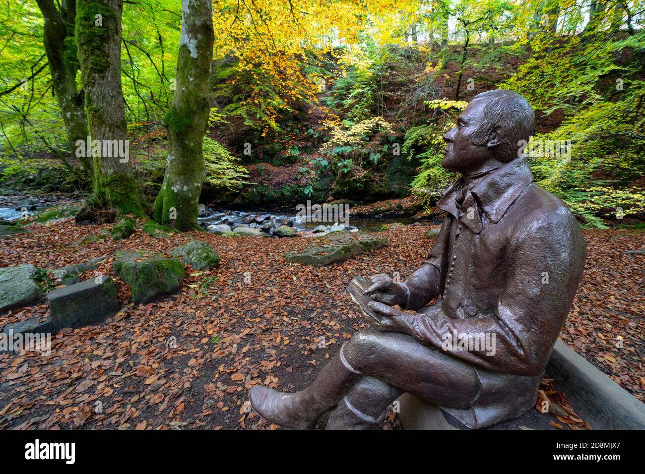 Statue von Robert Burns bei Birks of Aberfeldy Waldspaziergang, Perthshire, Schottland, Großbritannien Stockfoto