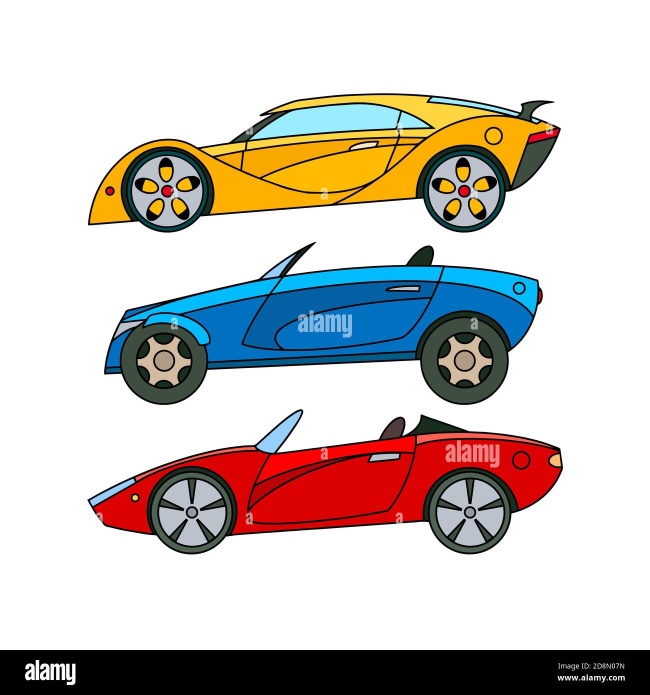 Satz von Sportwagen. Farbige Symbole. Stock Vektor