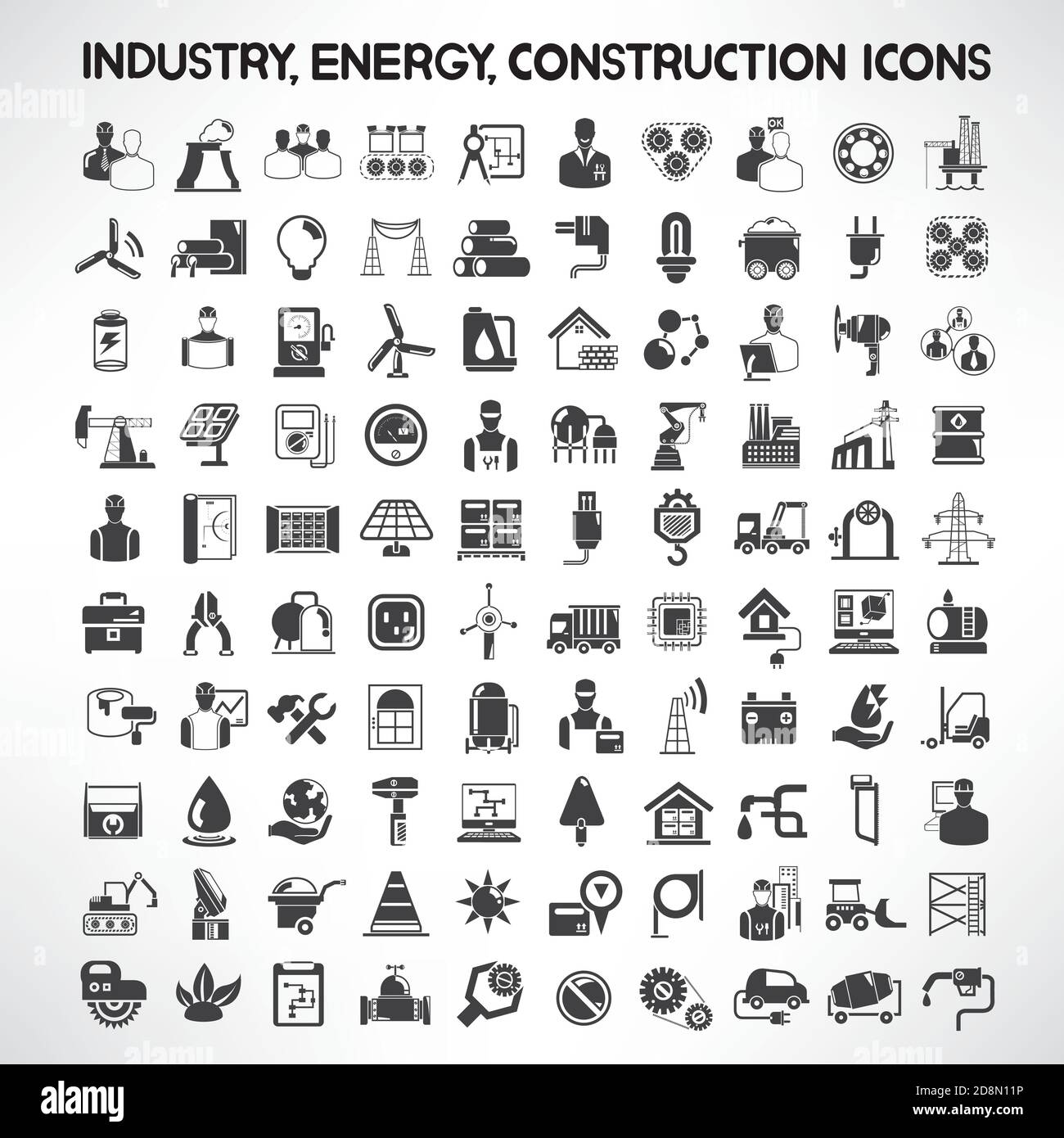 Industrie-, Energie- und Bau-Icons Set, Industrie und Technik Detail-Tasten Stock Vektor