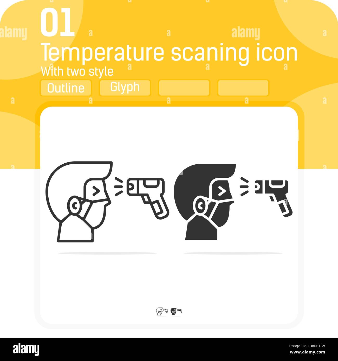 Das Symbol für die Vormischung der Körpertemperatur wird überprüft, wobei Linien- und Glyphen-Stil auf weißem Hintergrund isoliert sind. Zeichen Symbol Vektor Illustration Coronavirus und covid Stock Vektor