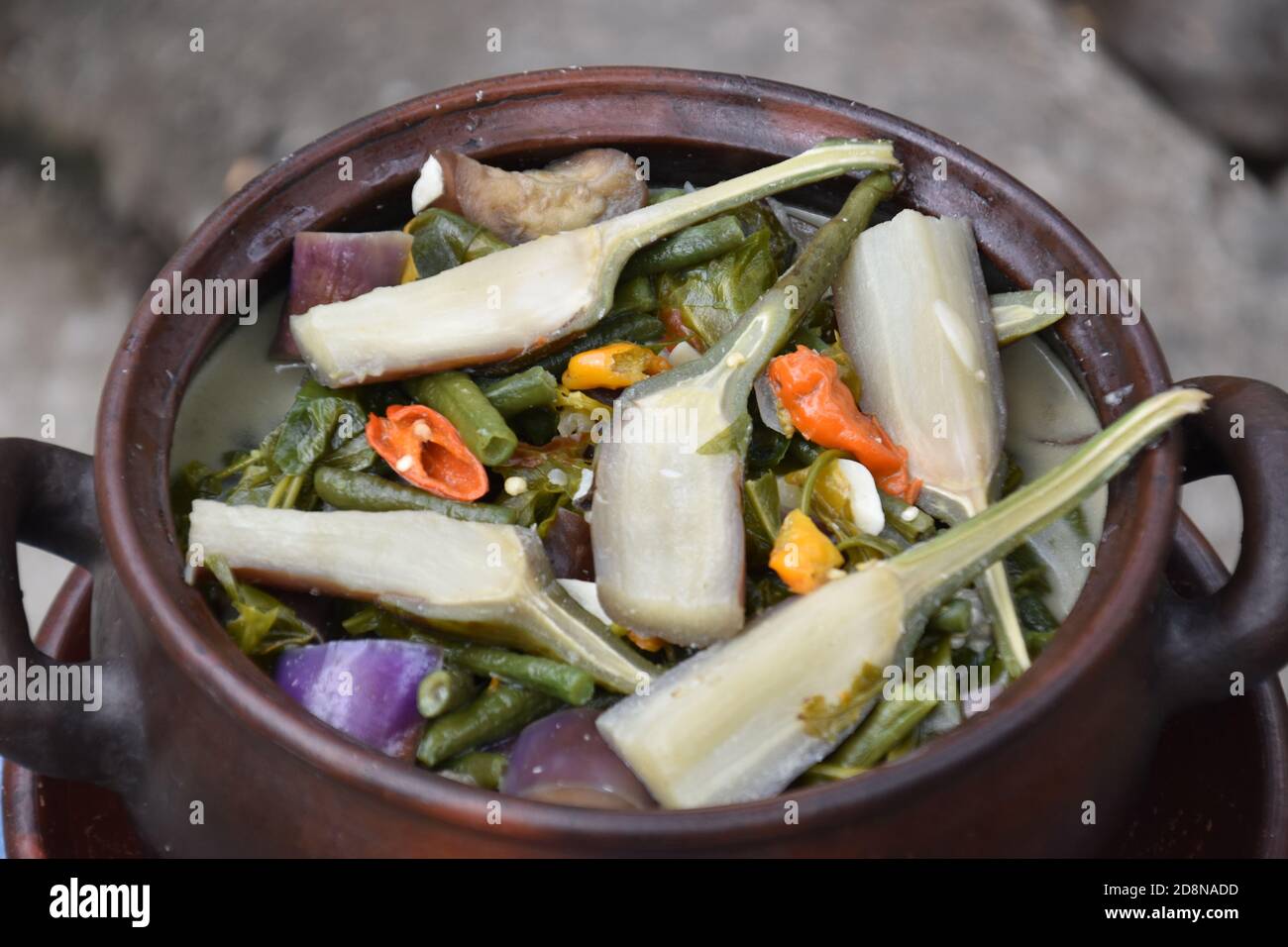 (Close view) Indonesisches Essen; leckere Auberginen-Suppe, die gerade gekocht wurde Stockfoto