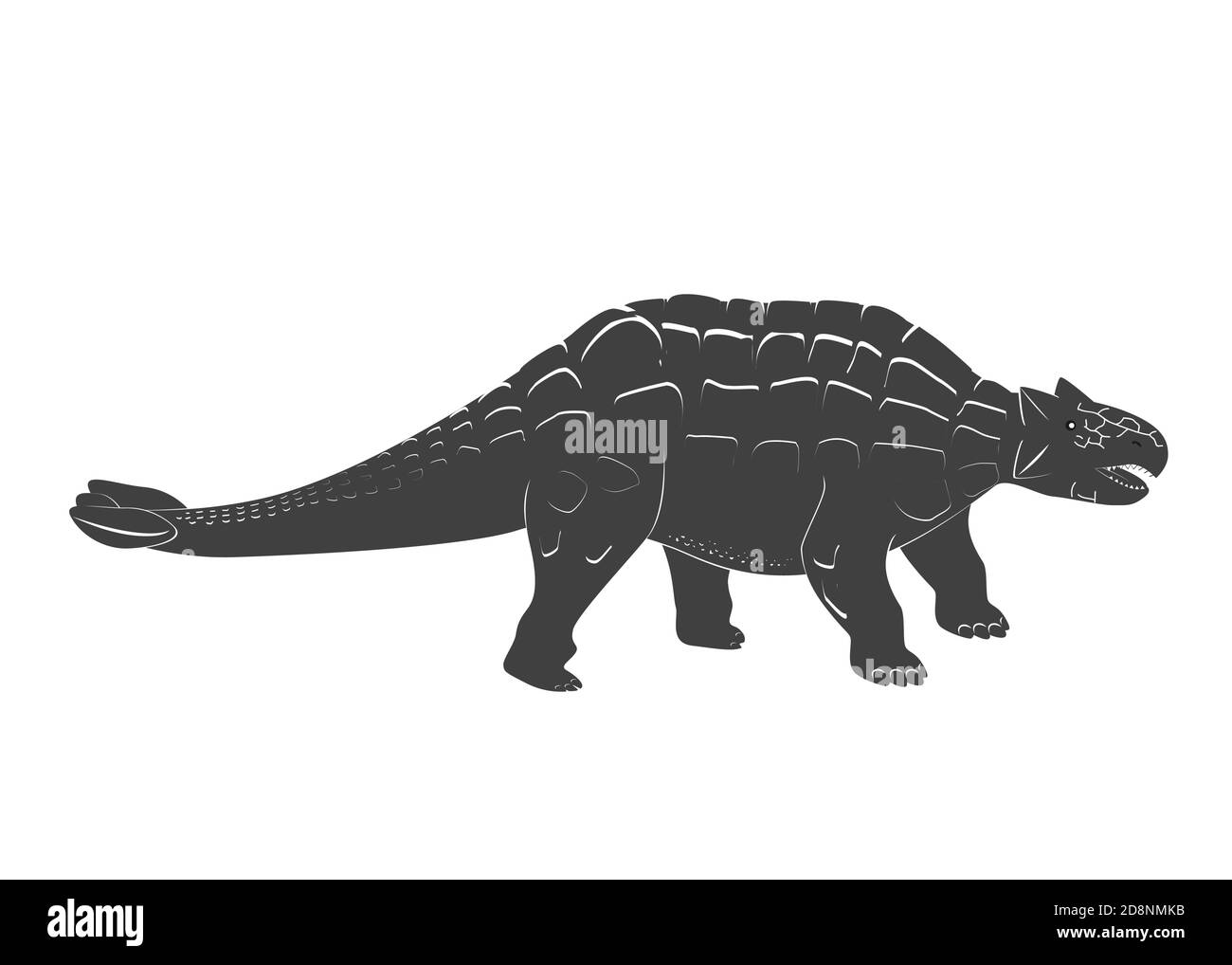 Kleine Ankylosaurus Cartoon Baby. Jurassic Periode Dinosaurier-Symbol auf Weiß isoliert. Gepanzerte Dinosaurier schwarz-weiß Vektor-Illustration Stock Vektor