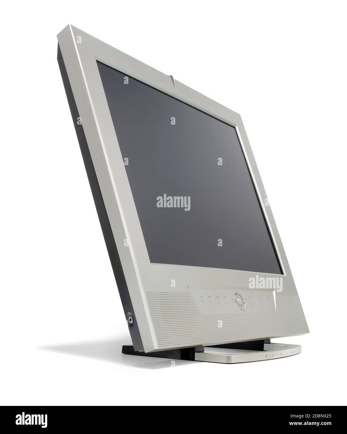 Ein silberner Samsung Computer-Monitor in einem Winkel auf fotografiert Ein weißer Hintergrund Stockfoto