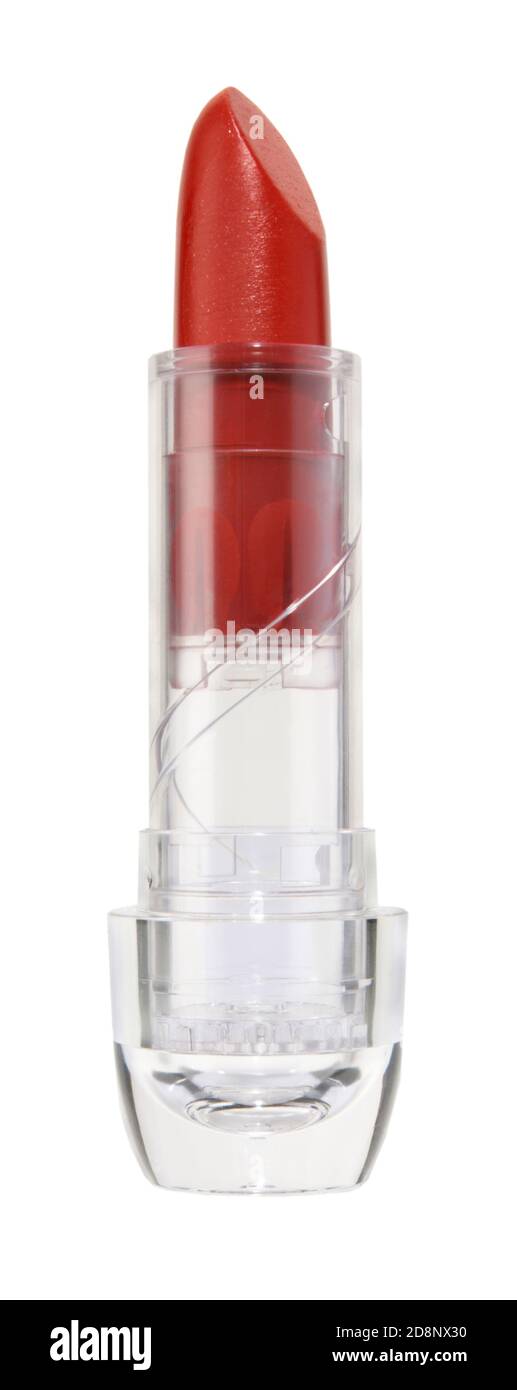 shu uemura roter Lippenstift in klarem Fall auf einem fotografiert Weißer Hintergrund Stockfoto