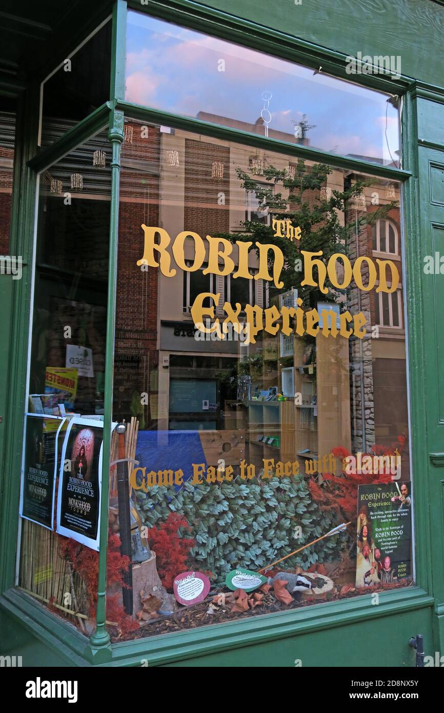 The Robin Hood Experience, Friar Lane, Nottingham, England, Großbritannien, NG1 6EB Uhr - Museum für lokale Gesetzlose in Notts Stockfoto