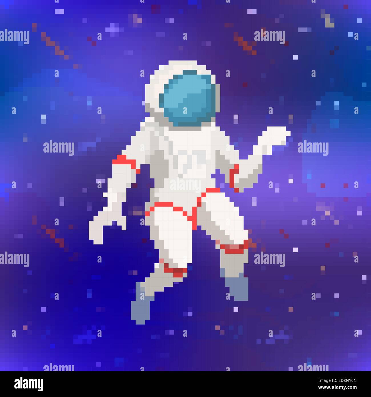 Nette Astronaut in Pixel Art Stil auf Raum Hintergrund Stock Vektor