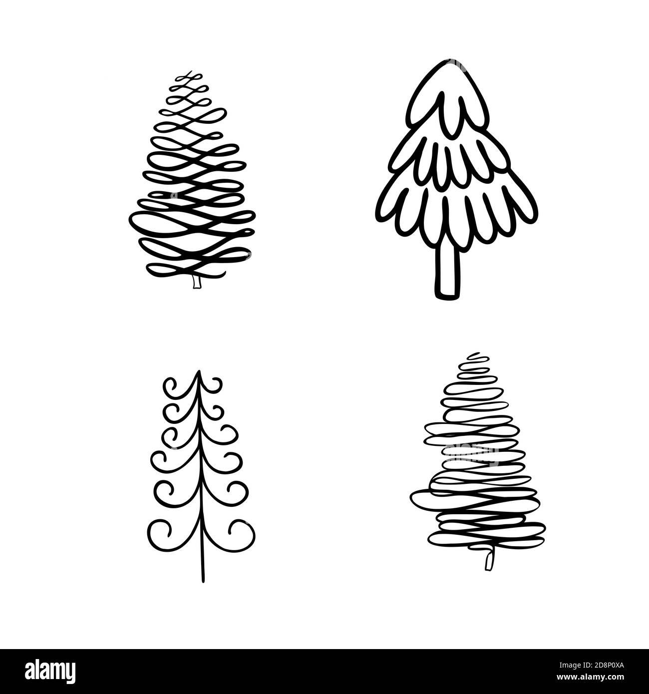 Einfache Hand in Doodle Stil Weihnachtsbaum Set Vektor gezeichnet Skizzieren Illustration für Malbuch Winterzeit frohe Feiertage Feier Stock Vektor