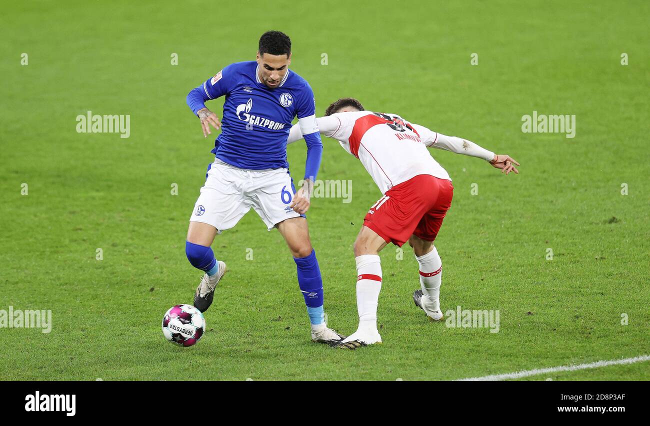 Omar Mascarell und Mateo Klimowicz von Stuttgart während der Deutsche Meisterschaft Bundesliga-Fußballspiel zwischen FC Schalke 04 und VFB Stuttgart C Stockfoto