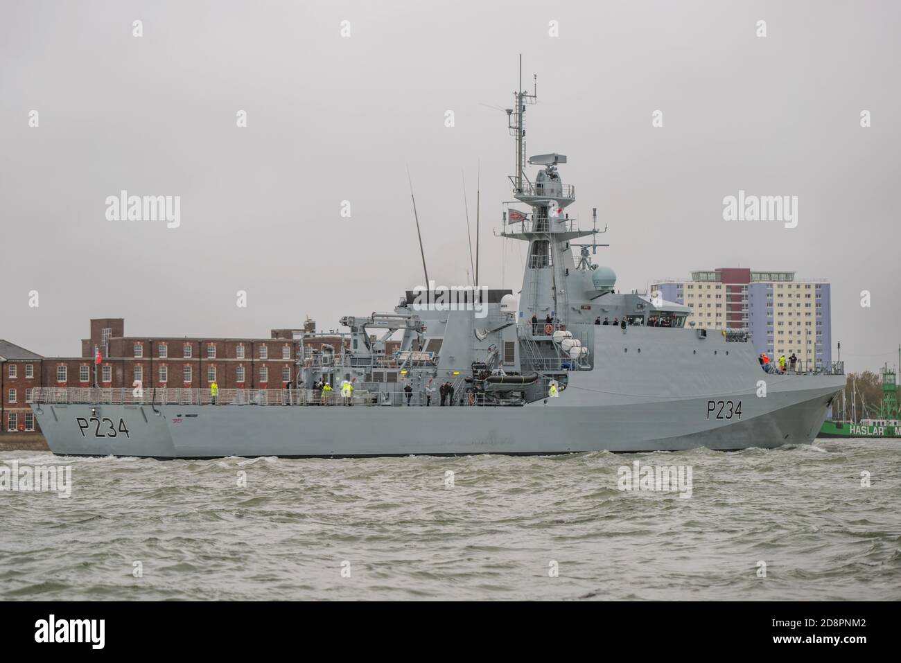 Das neue Royal Navy Batch 2 (River Class) Offshore-Patrouillenschiff HMS Spey (P234) kam am 30/10/20 zum ersten Mal in Portsmouth, Großbritannien an. Stockfoto