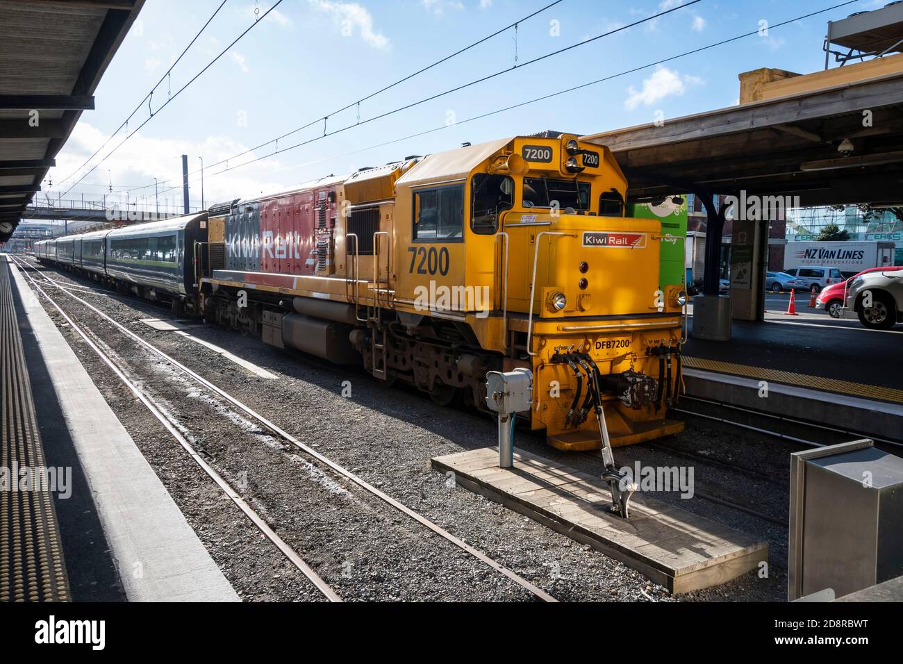 Diesel-elektrische Lokomotive am Bahnhof Wellington, Nordinsel, Neuseeland Stockfoto
