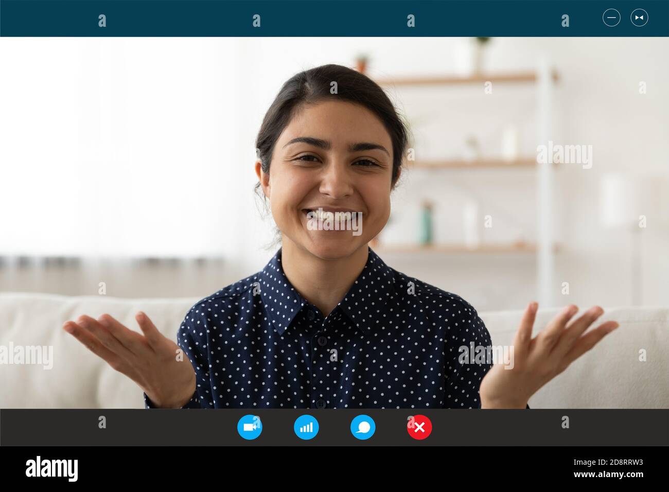 Kopf erschossen Porträt Bildschirm Ansicht lächelnd indisch Frau Lehrer erklären Stockfoto