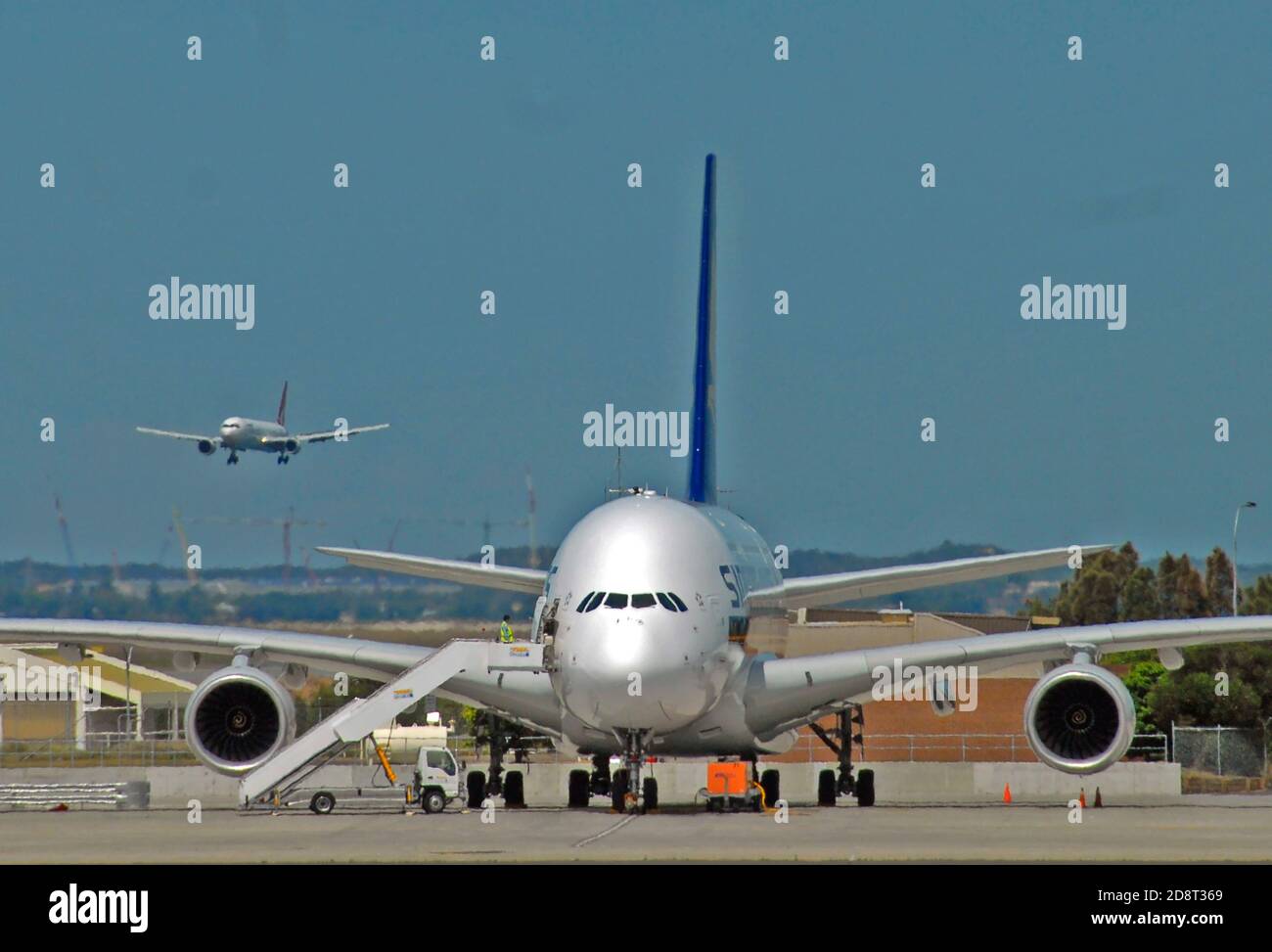 Airbus A380, der internationale Flughafen Changi, Singapur Stockfoto